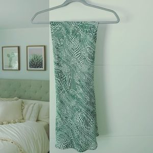 Green and white patterned midi skirt